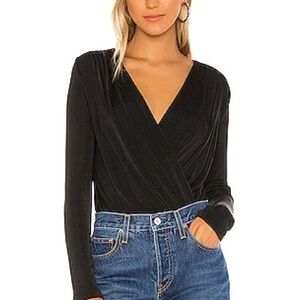 Free People Turnt Black Faux Wrap Bodysuit draped Medium